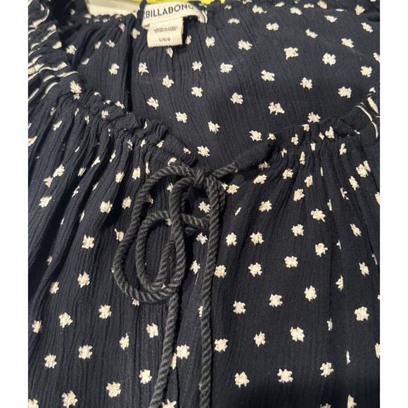 Billabong Black Mixed Print Stripe Polka Dot Blouse Size Large Long Sleeve Boho - Picture 2 of 9